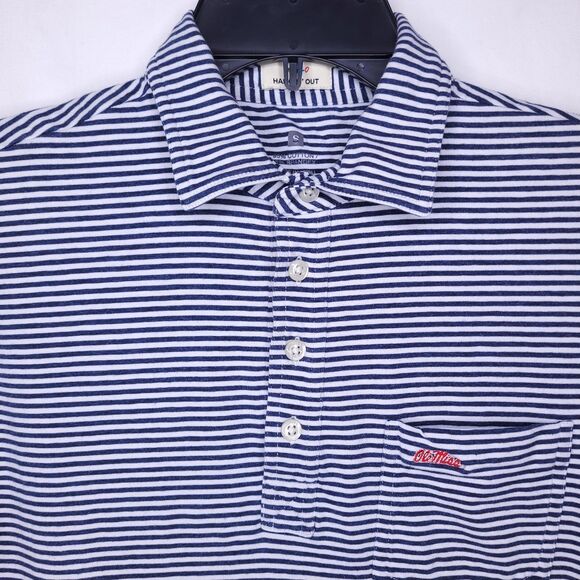 Johnnie O Polo Shirt Mens Small Striped Navy, White Ole Miss - Picture 1 of 10